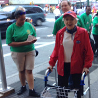 Gray Line tour guide Marion Barash with her walker